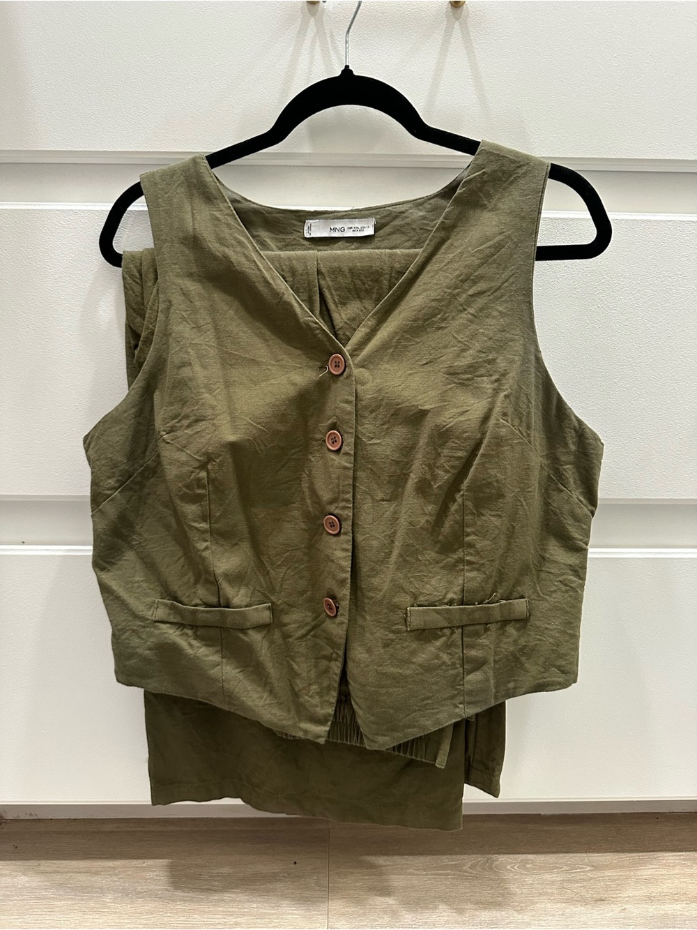 MNG Olive Green Button Vest Pant Set